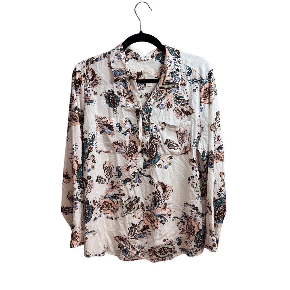 Chico's | Womens Sz 2 (L) | Floral Button Blouse | Relaxed Bohemian Lightweight